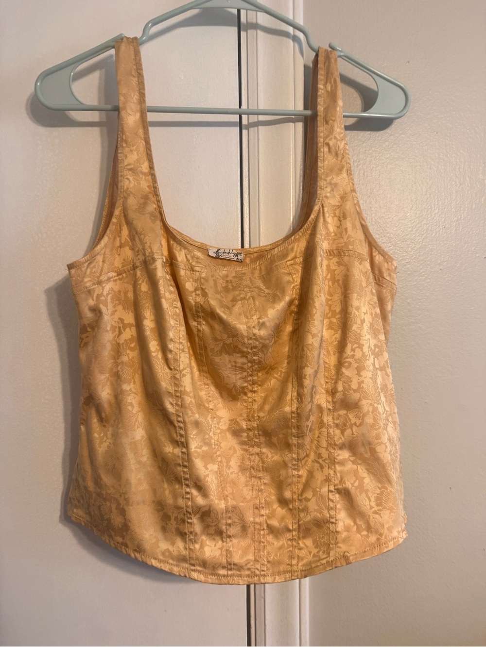 Vintage Free People Silk-Blend Floral Jacquard Corset Tank Top in Gold